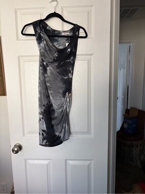 MIJO-Michelle Jonas Black & Gray Tie-Dye Artist Designed Dress with Side Ruching
